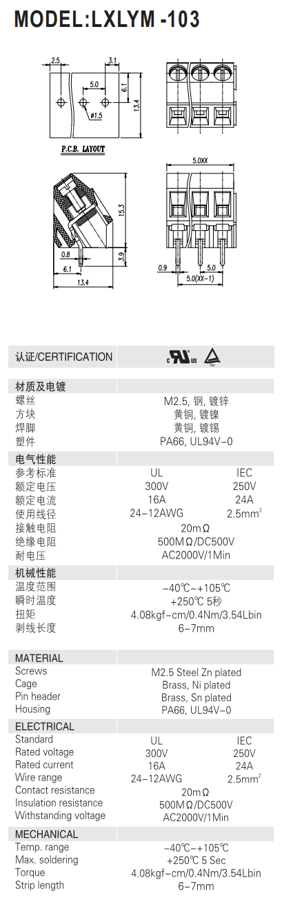 pitch:5.0/.10.0mm